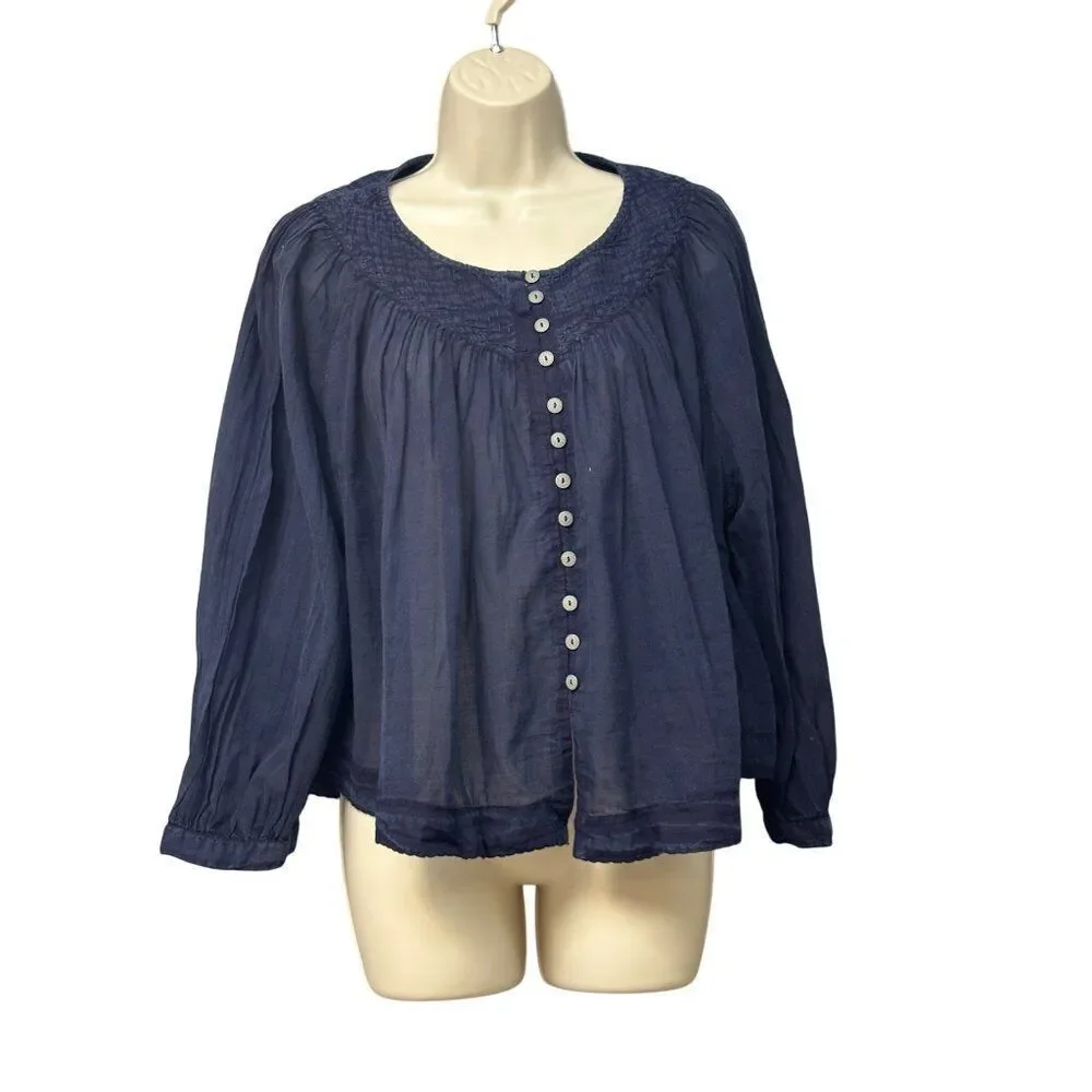 Free People Cool Meadow Woven Cotton Top, Navy, Sz. S